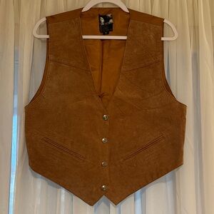 Brown Suede Leather Vest Brown with Silver Buttons size M